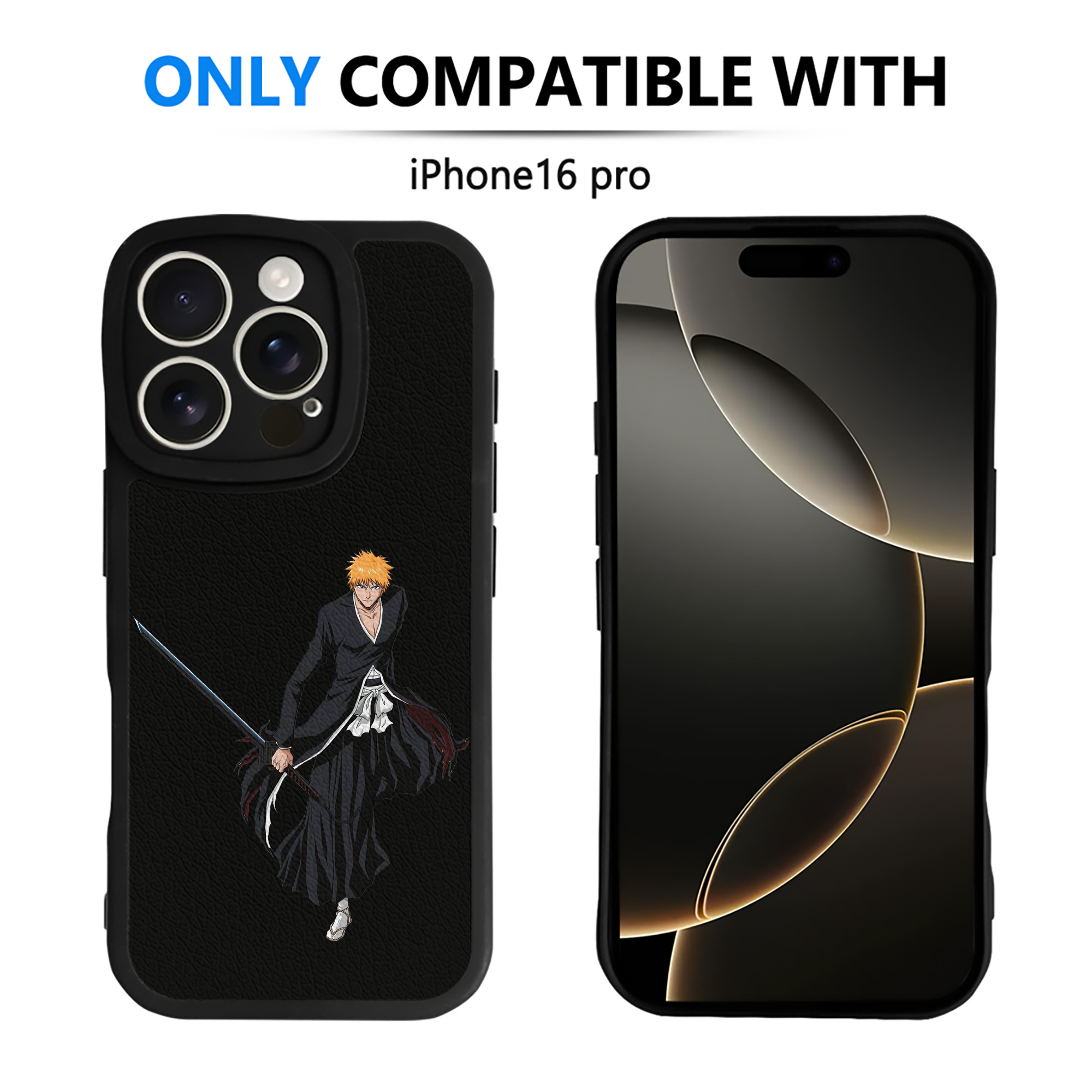 ブリーチ 黒崎一護（くろさき いちご）BLEACH Kurosaki Ichigo 【iPhone 16シリーズ対応】シリコンスマホケース（レザー調） 材質：シリコン